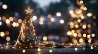 Festive wizard hat with star decoration against blurred Christmas lights background, creating magical holiday atmosphere.