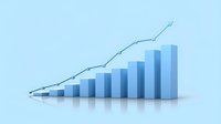 Growing blue bar graph with upward trending line showing positive business progress and financial growth statistics on light background.