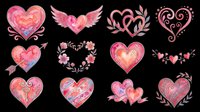 Watercolor pink and red heart collection isolated on transparent background, ready for Valentine's Day clipart, stickers, t-shirt design, and print on demand projects.