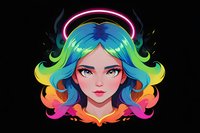 Young anime style female character with rainbow gradient hair and pink neon halo against black background, digital art illustration for gaming or streaming profile.