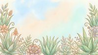 Soft watercolor background with succulents, aloe vera, and pastel botanical elements framing a wide copy space for text or design.