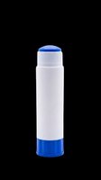 White and blue cylindrical lip balm stick with dome cap, isolated on transparent background, ready for clipart, sublimation, print-on-demand, t-shirt design and sticker applications.