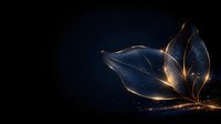 Glowing translucent leaf with golden light effects and sparkles on dark background, magical nature concept with luminous organic elements and particles.