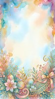 Watercolor frame with pastel gradient background, gold accents, and ornamental floral borders featuring pink flowers, decorative leaves, and swirls. Isolated design ready for invitations, greeting cards, posters, and social media graphics.