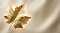 Golden autumn maple leaf with intricate ornamental patterns on warm beige background for seasonal design projects and decorative applications.