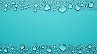 Turquoise water droplets border frame on aqua background with copy space for text and design elements.