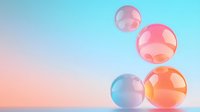 Transparent glass spheres with reflections on gradient pastel background. Minimalist composition with floating bubbles creates dreamy atmosphere.