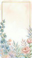 Watercolor floral frame with eucalyptus and peonies on cream background, isolated design element for invitations, greeting cards, and stationery projects.
