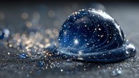 Mystical crystal sphere with starry night sky constellation patterns and glowing particles on dark surface with bokeh lights creating magical atmosphere.