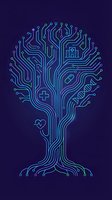 Digital healthcare tree with medical icons and circuit board design representing telemedicine innovation and health technology solutions.
