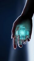 Hand holding glowing neon medical cross symbol against dark background, representing healthcare, medicine, emergency services, and digital health technology concepts.