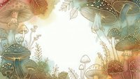 Autumn forest mushroom frame with golden leaves and fungi border on warm gradient background for seasonal design projects and nature themes.
