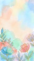 Soft watercolor floral background with gold outline flowers and pastel pink, blue, and green tones for cards, invitations, and social media.