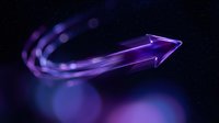 Glowing purple neon arrow with motion blur effect on dark background. Digital technology concept for business growth, direction and progress presentations.