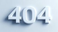 White 3-dimensional numbers showing 404 error message on light background with soft shadow effect and minimalist design for website and application use.