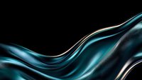 Elegant turquoise and black abstract wave design with smooth flowing curves and glossy metallic texture creates dynamic movement against dark background. Suitable for luxury branding.