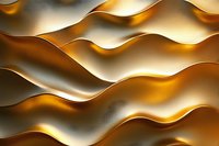 Abstract golden waves creating dynamic flowing pattern with light and shadow effects, metallic texture background for luxury design and presentations.