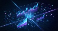 Futuristic financial data visualization with glowing charts, graphs and analytics displays on dark digital background for business presentations.