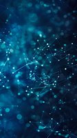 Abstract network of connected dots and lines on deep blue bokeh background, representing digital technology and data connections.
