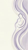 Abstract mother and child silhouette in flowing purple waves on soft beige background for maternal care, family bonding and wellness design concepts.