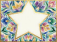 Watercolor floral frame with gold star center, colorful botanical ornament in purple, blue, green for greeting cards and invitations.