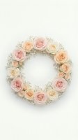 Elegant floral wreath with soft pink and cream roses on white background for wedding decor, romantic celebrations and feminine design projects.