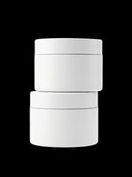 Stacked white cylindrical containers isolated on transparent background, ready for packaging design, product mockups, t-shirt graphics, and print-on-demand applications.