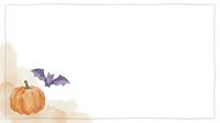 Watercolor autumn composition with orange pumpkin and purple bat on white background, isolated design element for fall seasonal projects, greeting cards, and Halloween decorations.