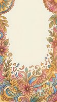 Ornate floral border frame with hand-drawn botanical elements, decorative swirls, and colorful flowers on cream background. Isolated design for invitations, greeting cards, and creative projects.