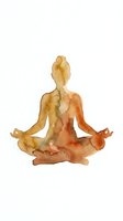 Female figure in meditation pose with warm watercolor tones of gold, orange and red, isolated on white background. Suitable for yoga, wellness, mindfulness and spiritual design projects.
