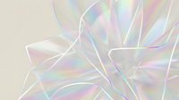 Holographic glass shards with iridescent rainbow reflections on soft beige background, creating abstract geometric composition for modern design projects.