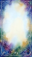 Ornate decorative frame with fireworks and ornamental flourishes in gradient colors of blue, purple, yellow, and green, isolated on white background, ready for invitations, posters, and greeting card designs.