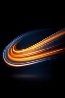 Dynamic light trails forming curved streaks in orange and blue colors against black background, creating modern abstract art effect for technology designs.