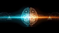 Digital brain with glowing neural networks and circuit patterns representing artificial intelligence and machine learning technology on dark background.