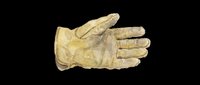 Worn yellow leather work glove isolated on transparent background, ready for clipart, stickers, t-shirt design, print on demand, and sublimation projects.