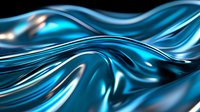 Flowing metallic turquoise waves create dynamic abstract background with glossy chrome-like surface texture and smooth curved lines in modern luxury style.
