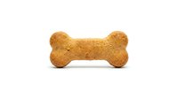 Dog bone-shaped treat made from whole grain biscuit material, featuring rounded knobs at each end and a narrow center grip. Suitable for pet nutrition, animal care products, and veterinary content.