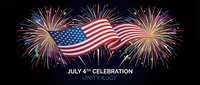 Patriotic Fourth of July celebration with waving flag and colorful fireworks display on dark background for Independence Day festivities and national holidays.