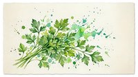 Fresh parsley bunch watercolor painting with green splashes on light background, perfect for culinary, food, and herbal design projects.