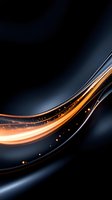 Abstract glowing orange and silver waves with sparkles on dark background, dynamic flowing light trails create modern futuristic design element.