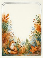 Watercolor autumn frame with a cute fox among fall leaves, berries, and ferns, with copy space for text, perfect for cards and invitations.