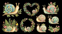 Decorative snails with floral ornaments isolated on transparent background, ready for t-shirt design, clipart, stickers, sublimation, print-on-demand products and digital crafts.