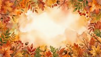 Autumn leaves frame with warm orange and red foliage border on soft watercolor background for seasonal greeting cards and fall decorations.