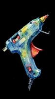 Watercolor glue gun clipart isolated on transparent background, ready for crafting themed t-shirts, stickers, print on demand, and sublimation design projects.