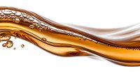 Golden liquid wave with bubbles flowing smoothly across white background creating dynamic splash motion for beverage and cosmetic product advertising.