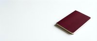 Closed burgundy notebook with gold-trimmed pages isolated on white background, ready for design mockups, branding, and stationery presentations.