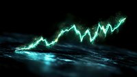 Glowing green financial chart line rising against dark reflective surface showing market growth trend and investment success visualization.