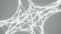 Abstract white neural network connections with glowing nodes and interconnected lines on gray background for technology and science concepts.