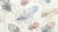 Watercolor feathers seamless pattern in soft pastel colors on white background. Delicate boho style design for fabric, wallpaper and decorative projects.