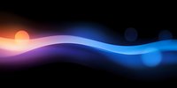 Abstract glowing wave with orange and blue gradient colors on black background, flowing light effect creates dynamic modern design element.